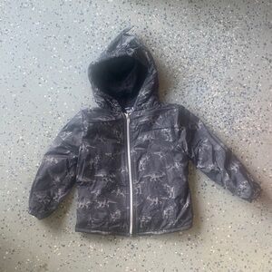 Gray Dinosaur Print Hooded Jacket